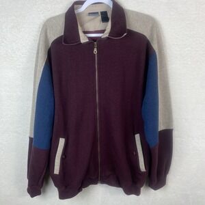 Vintage 90s AZ Sports Mens Large Color Block Full Zip Sweatshirt Jacket Collered